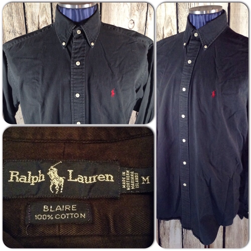 Ralph Lauren Blaire Button Down Mens M Black H1-90